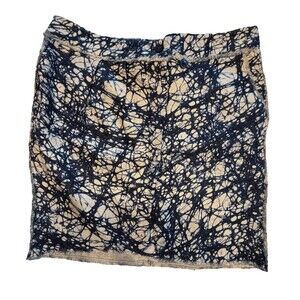 Michael Kors Indigo Batik Dye Asymmetric Linen Short Skirt Size 8